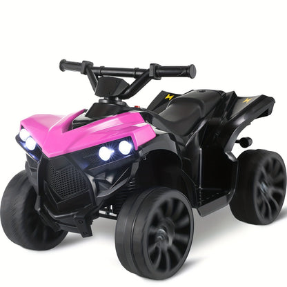 Kids Electric Ride-On ATV 4-Wheeler Quad with LED Headlights Foot Pedal Accelerator Anti-Slip Tires 55 lbs Capacity Outdoor Birthday Gift for Boys Girls Ages 3+ Black Red Blue Pink