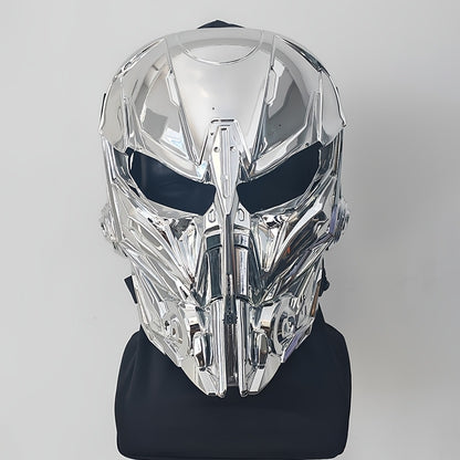 Cyberpunk Full Face Mask Breathable Anti-Fog Nylon Silver – Complete Face Covering for Halloween Carnival Rave LARP Cosplay, Sci-Fi Costume Helmet Prop, 9x8in Unisex Adults Teens